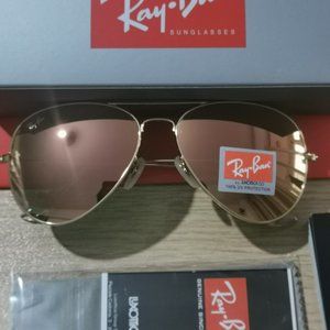 Unisex Ray Ban Aviators Pink Rose Gold Flash 62mm